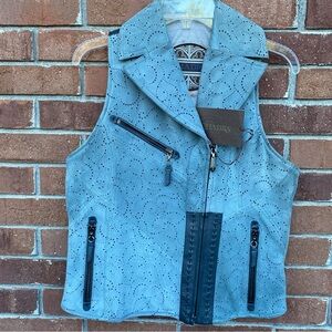 Cuadra Sheep Leather Perforated Vest Women’s Medium NWT Gray/Blue $599